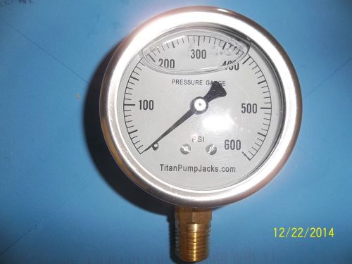 0-600 PSI 2 1/2&#034; OIL FILLED PRESSURE GAUGE  1/4&#034;  NPT BOTTOM MOUNT SS/BR CONST.