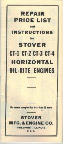 Stover  ct-1 2 3 &amp; 4 horizontal oil rite engine repair list instruction book for sale
