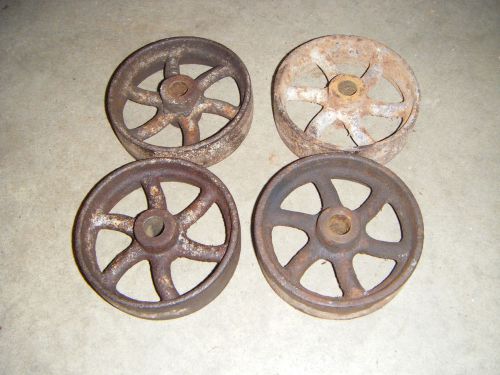 Set of 4 vintage cast iron 5&#034; wheels hit miss maytag engine cart steel wheel for sale