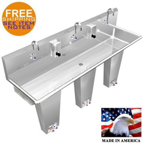 Wash-up floor mount hand sink 3 station 60&#034; pedal valve for sale