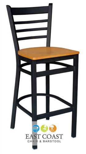 New Gladiator Commercial Ladder Back Metal Restaurant Bar Stool w/ Natural Seat