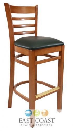 New Wooden Cherry Ladder Back Restaurant Bar Stool with Green Vinyl Seat