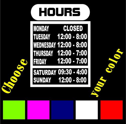 custom business hours sign door  decal