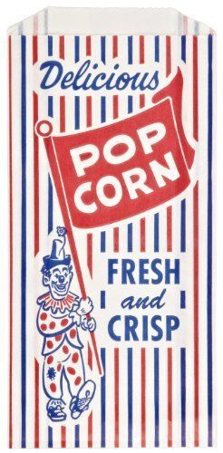 New Pinch-Bottom Paper Popcorn Bag 8&#034;x4&#034;x1.5&#034; (Case of 1000), Free Shipping