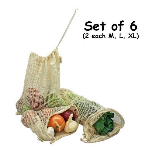 New organic cotton mesh produce bag - set of 6 (2 ea. m  l  xl) for sale