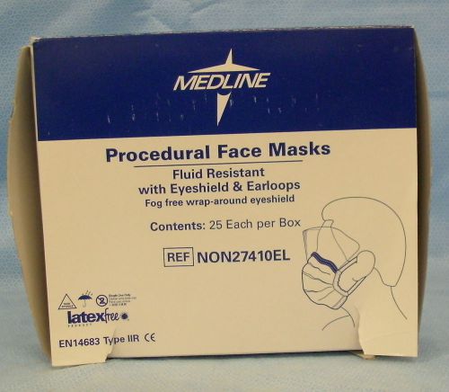 1 box of 25 medline procedural face masks #non27410el for sale