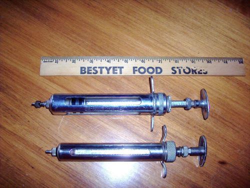 2 vintage  large vet - animal hypodermic pump om franklin (needle/tube type) for sale