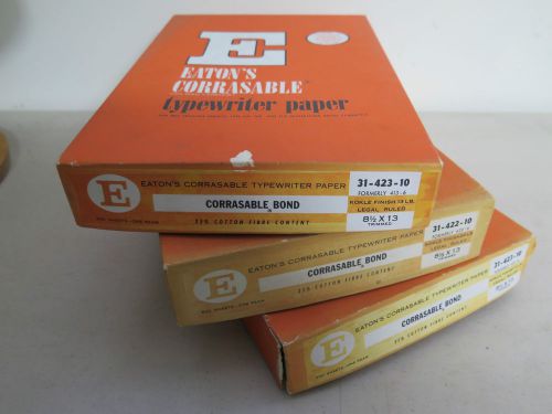 VTG lot (3) Eaton&#039;s Corrasable 13 &amp; 20 LB Typewriter Paper 25% Rag 8-1/2&#034; x 13