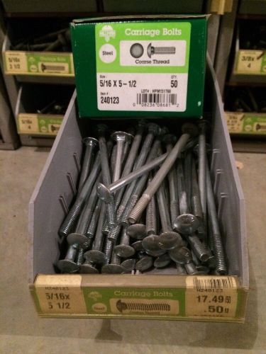 Lot Of 50 HILLMAN Carriage Head Bolts 5/16&#034; X 5 1/2&#034; Zinc Plated Steel