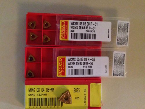 Qty (7) Mixed Trigon Sandvik Carbide inserts, Tin PVD Gc1020