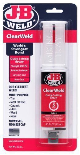 JB WELD 50112 .85oz. (25mL) ClearWeld Syringe Quick Setting Epoxy