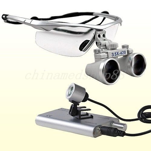 2015 New Dental Binocular Loupes 3.5x 420mm Optical Glass Loupe + LED Head Light