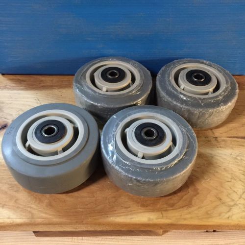 5&#034;x2&#034; Gray Non-Marking Rubber Wheels w/3/4&#034; Roller Bearing to 1/2&#034; w/Bushing (4)