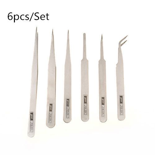 6pcs Anti-static Stainless Steel Standard Tweezers Maintenance Home Work Tool