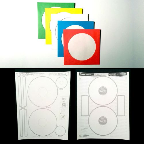 38 Paper CD / DVD Sleeves Asst Colors &amp; 38 CD Sticker Labels Matte White