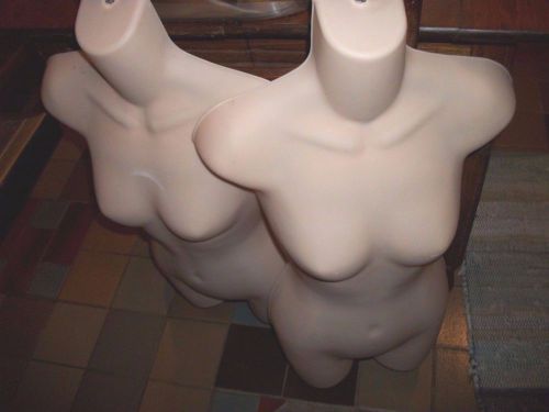 LOT OF 2 FEMALE TORSO MANNEQUIN FORMS FLESH w/ HANGING HOOKS