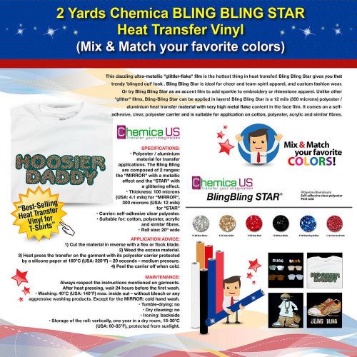 2 YARDS CHEMICA BLING BLING STAR HEAT TRANSFER VINYL-MIX &amp; MATCH FAVORITE COLORS