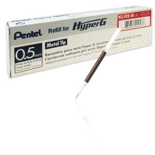 Pentel Refill for Hyper G Gel Pen, 0.5mm Fine Line, Permanent Red Ink, Box of 12