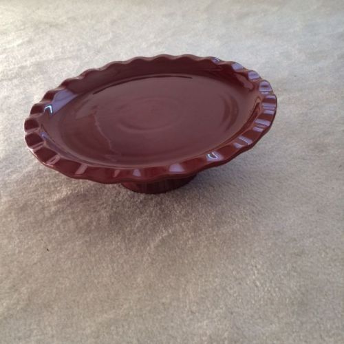 EMILE HENRY FRANCE ART POTTERY RED PEDESTAL CAKE PLATE STAND 12&#034; DIAMETER