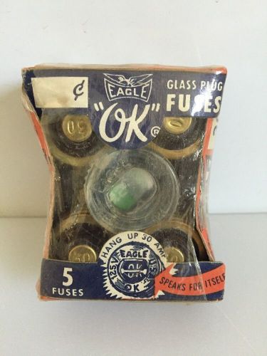 Electrical Glass Plug Fuses 30 Amp. 125 Volts, Eagle &#034;OK&#034;, 5 fuses Cat. No. 690