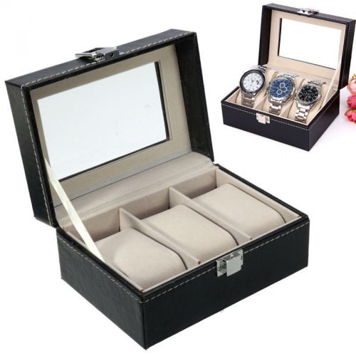 3 Grid Slots PU Leather Box For Watch Jewellery Display Storage Organizer Case