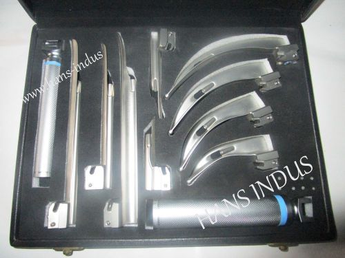 Laryngoscope Mac + Miller Set of 9 BLADES &amp; 2 HANDLES EMT Anesthesia Intubation