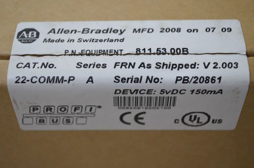 New Allen Bradley Communication Module 22-COMM-P Profibus 811.53.00B With Manual