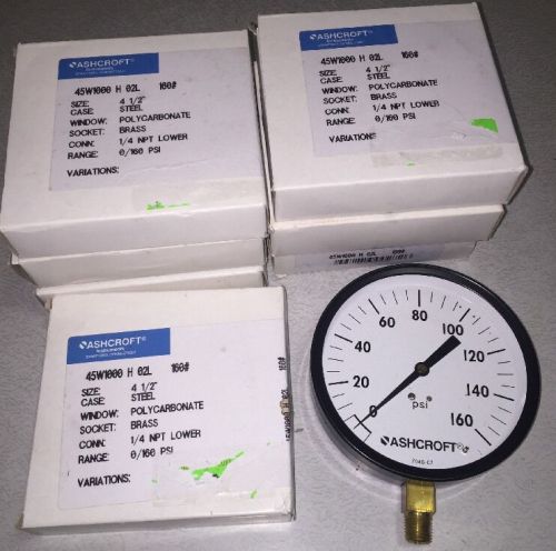 Lot of 7 nib ashcroft 45w1000 h 02l 160# 4-1/2&#034; pressure gauges 1/4&#034; npt for sale