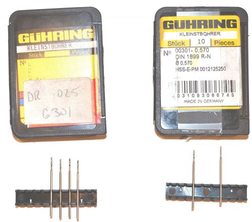 6  New  Gurhing GERMANY HSS COBALT .62mm &amp; .57MM MINI DRILL BITS 301 series