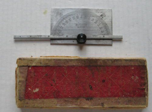 Vintage L.S. Starrett Protractor No. 493B Depth Gauge GRAD Rule with box