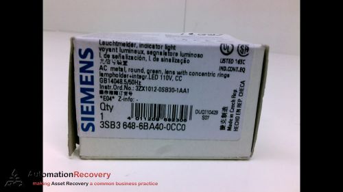 SIEMENS 3SB3 648-6BA40-0CC0, INDICATOR LIGHT, LAMPHOLDER+INTEGR. LED, NEW