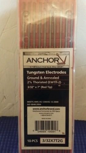 ONE BOX OF 10 3/32x7&#034; 2% THORIATED TUNGSTEN ELECTRODES (ANCHOR BRAND) RED TIP