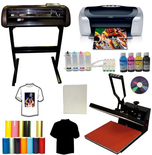 15x15 Heat Transfer Press,24&#034; METAL Vinyl Cutter Plotter,Printer+CIS+Tshirt Pack