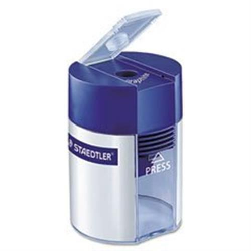 Staedtler handheld manual single-hole cylinder pencil sharpener, blue/silver (st for sale