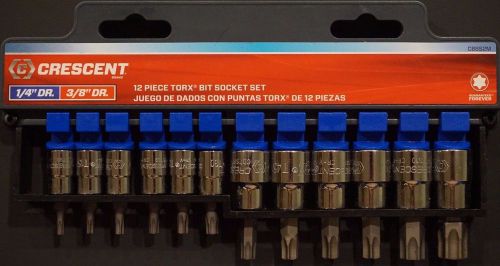 New! Crescent CBSS2M 1/4&#034; &amp; 3/8&#034; Drive 12pc Torx Bit Socket Set