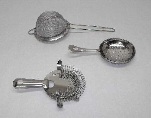 3 pc. STAINLESS STEEL COCKTAIL STRAINER SET Hawthorne, Julep &amp; Fine Mesh