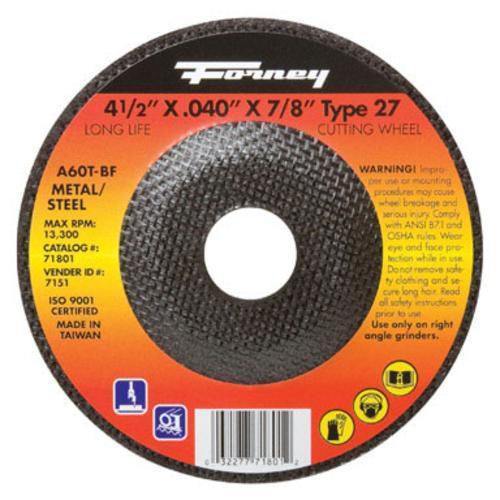 Forney Industries 71801 &#034;Type 27&#034; Steel Cut Off Wheel 4-1/2&#034;x.04