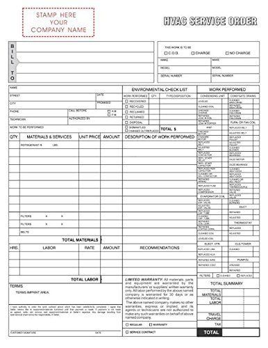 3 Part HVAC Invoice &amp; Repair Detail Form