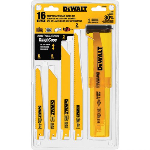 DEWALT 16 Piece Reciprocating Saw Blade Kit with Tough Case Wood &amp; Metal, USA