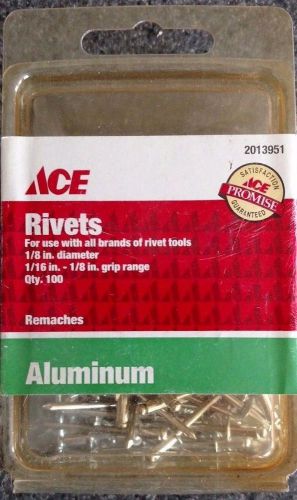 100 rivets aluminum universal 1/8&#034; dia. 1/16&#034; - 1/8&#034; grip range ace nip for sale