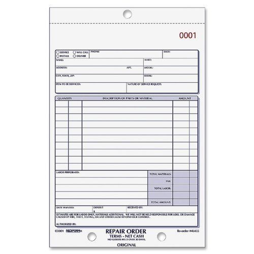 Rediform repair order book, carbonless, 5.5 x 7.875&#034;, 50 triplicates 4l455 new for sale