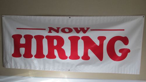 New 3&#039; x 7&#039; white/red 10 oz vinyl sign banner tarp, grommets NOW HIRING