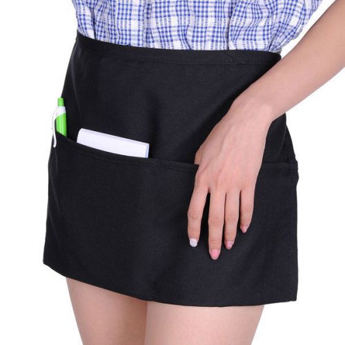 5pcs 12 inch black waist apron with 3 pocket waitress 868 for sale