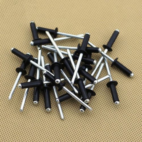 100x M2.4-M5 Aluminum/Steel Blind Pop Rivets Dome Head Open End Black