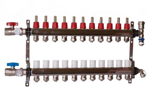 11 loop/branch 1/2&#034; pex manifold stainless steel radiant floor heating set/kit for sale