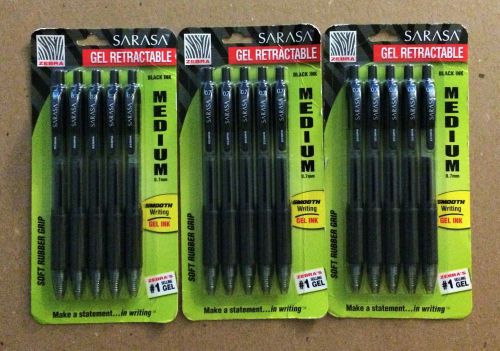 15 Zebra Sarasa Black Ink Gel Retractable Medium Point Pen 3 Packs Of 5 Pens.