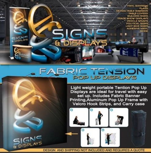 8ft, Pop Up Fabric Tension Display with Graphic with end caps &amp; Carry case
