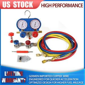 Combo A/C Manifold Gauge Sets R134A R410A R22 With CFM 1/4HP Air Vacuum Pump USA