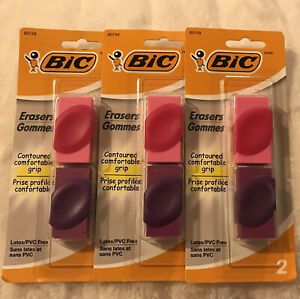 3 Packs Of 2 BIC ERASERS LATEX FREE PINK AND PURPLE - BRAND NEW