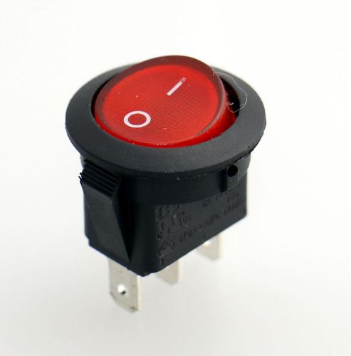 Red Light ON-OFF SPST Round Rocker Switch 6A/250V 10A/125V AC UL